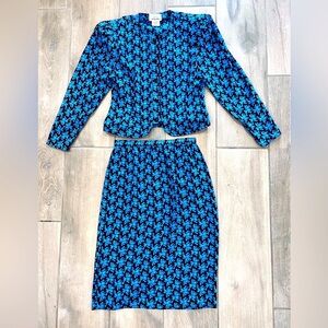 Maggi London Petites Jeannene Booher Skirt Top 2 Piece 100% Silk Set Size 8